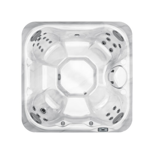 A white spa with a black handle and a large white lid.