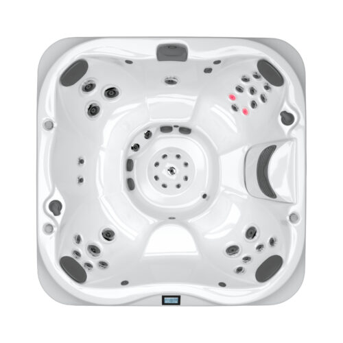 A top view of the spa with its wheels and knobs.